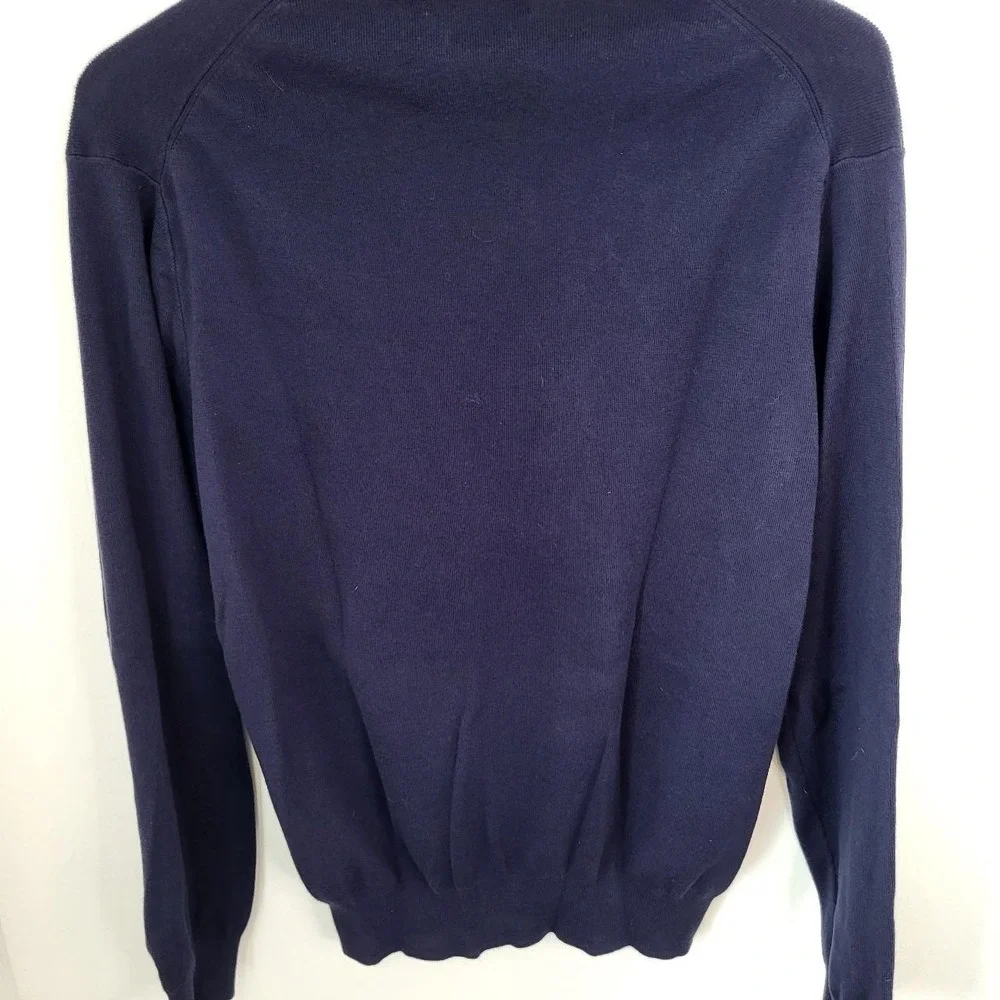 Polo Ralph Lauren Mens Navy Blue Pima Cotton V-Neck Sweater Red Pony Logo Size L